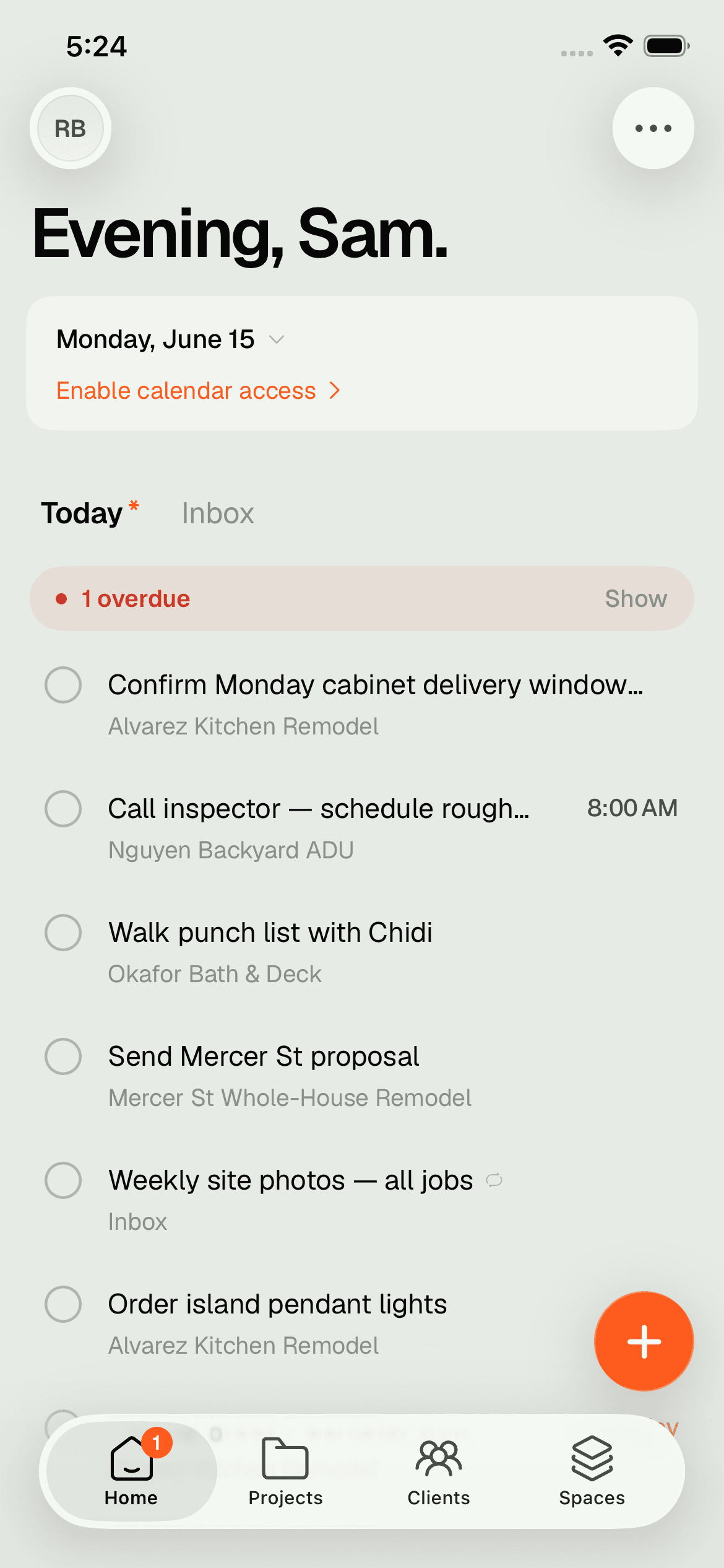 Today on iPhone — every job's tasks and money in one place